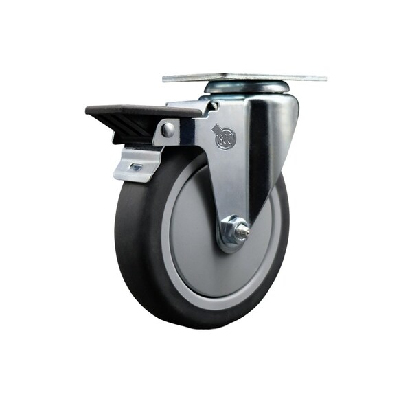 5'' Thermo Rubber Wheel Swivel Top Plate Caster with Posi Brake